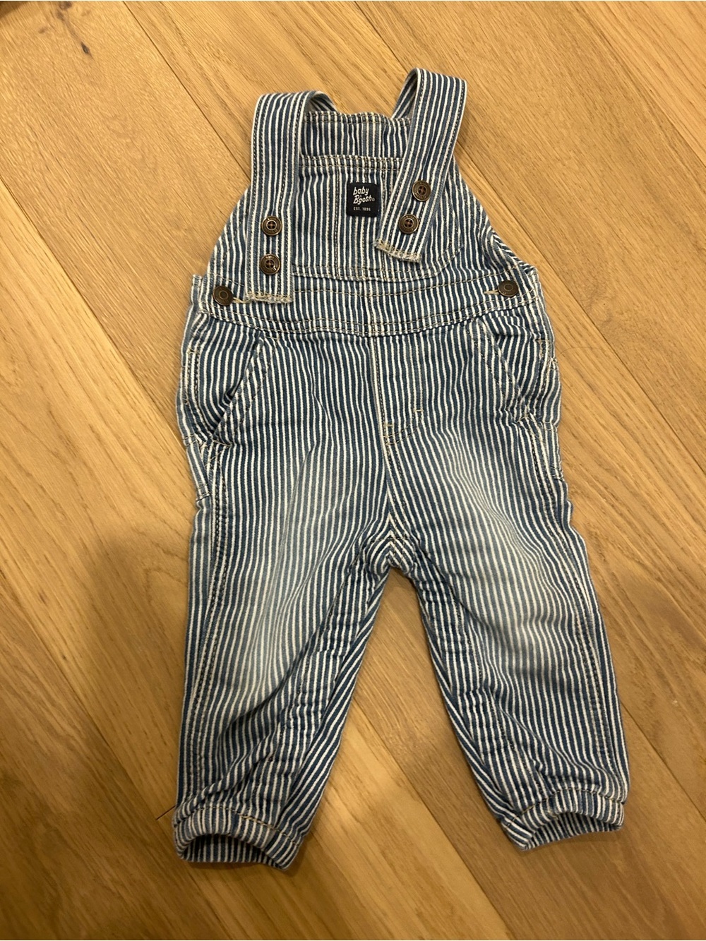 Baby Boden Navy and White Striped Cotton Overalls